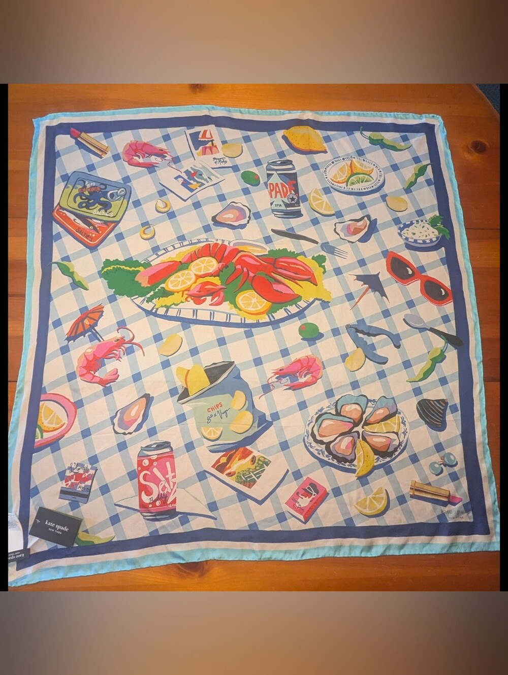 Kate Spade Lobster Lunch Large Silk Square Scarf NWT